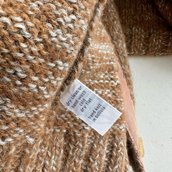 Josa 100% Alpaca Knit Button Up Cardigan Sweater Brown Beige Crew, Size 2 - Picture 15 of 15